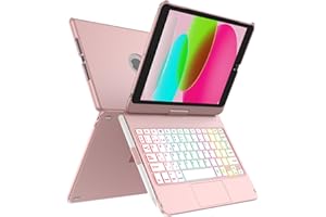 MMK Funda Teclado para iPad 9 Generacion 10.2 2021 con Touchpad, Giratoria de 360° & 7 Teclas retroiluminadas de Color & Conexión inalámbrica Bluetooth con Ranura de Lápiz, para iPad 10.2 9ª/8ª/7ª