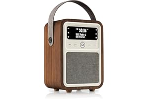 VQ Monty Radio DAB Plus/DAB avec Bluetooth, FM et Radio Réveil Fonction - Alimentée par Secteur et Batterie Radio Portable avec Antenne, Prise Casque et Port de Charge USB - Noyer