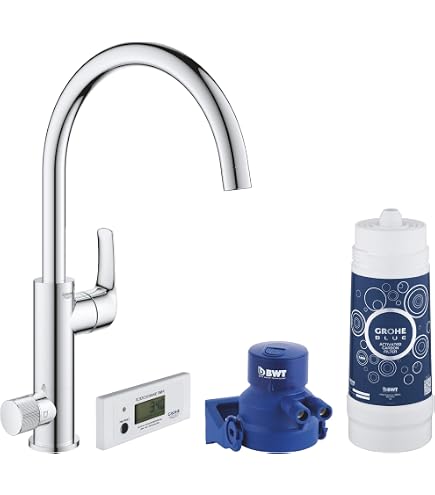 GroheBlue Pure Minta Spültischarmatur Mit Filter – L-Auslauf, Schwenkbar, Herausziehbarer Mousseur, Chrom