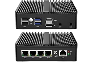 SKULLSAINTS Onyx: J6412 Fanless Mini Industrial PC with 4X 2.5G i226 LAN, WiFi 6, Soft Router Firewall, HDMI2.0, and 13 Ports