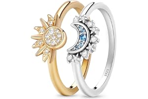 Gloryit Sol- och måneset med himmelska ringar, 925 sterlingsilver, sol och månring, guld och silver vänskapsringar, glittrand