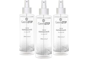 GERMISTOP Igienizzante Mani 3x200ml con Alcool 80% e Glicerina, Spray Igienizzante Superfici con Formula Potenziata