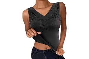 SNAKELL Womens Thermal Baselayer Top V Neck Sleeveless T-Shirt Fleece Lined Underwear Tops Tank Top Lace Vest Fleece Jumper Pullover Tops Basic Ladies Warm Thermals Camisole Vest Winter Warm Undershirt