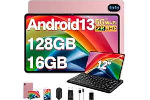 MEBERRY Tablette 12 Pouces Android 13 Écran 2K, Tablette Tactile avec 16 Go RAM+128 Go ROM (TF 1TO), Octa-Core 2.0 GHz丨2000*1200 Pixels丨13+5MP丨8000mAh丨5G WiFi丨Bluetooth 5.0, Clavier et Souris-Rose