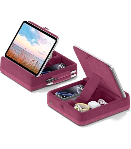 KDD Tablet Cushion Stand, Multi-Angle Viewing Ipad Holder for Lap, Bed and Desk, Foldable Soft Pad Dock with Stylus Mount Compatible with Ipad Pro 12.9 11 Air Mini, Phones, E-Reader, Blue