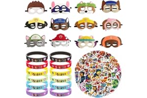 Newtic Dog Patrol Party Bags, Dog Patrol Party Decoration Children's Birthday Party 74 Pieces, Includes 12 Silicone Bracelets, 12 Felt Masks, 50 Stickers, Children's Gifts for Children Boys Girls