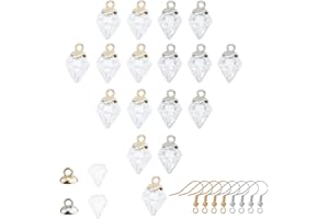 SUNNYCLUE 1 Boîte 20 Pcs 15mm Mini Vide Bouteille en Verre Clair Boucle d'oreille Souhait Boule de Diamant 20 pcs Bouchon et Boucle d'oreille Crochets pour Femmes DIY Pendentif Charmes