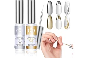 GOICC Chrome Gel Nail Polish 2PCS Silver Gold Metallic Gel Nail Polish Gel Liner Nail Art Polish 3D Nail Gel Mirror Effect For Nail Design Painting Gel Set With Thin Brush Soak off Curing Requires 8ml
