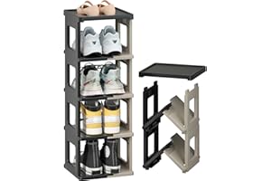 HAIXIN Foldable Shoe Rack - 5 Tier Folding Shoe Storage and Organisation for Entryway, Assembly-free Shoe Shelf, Space-Saving Shoe Stand for Closet Hallway Dorm (Black and Brown)