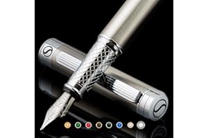Scriveiner Stainless Steel Fountain Pen - Stunning Luxury Pen with Steel Finish, Schmidt Nib (Medium), Best Pen Gift Set for Men & Women, Professional, Executive Office, Nice Designer Pens