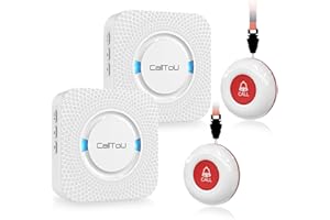 CalltoU Notrufknopf für Senioren Notruf Kabellos Notfallknopf Hausnotruf für Senioren 500 Fuß Im Offenen Bereich für Pflegebedürftige Geduldig Älterer (2 Sender 2 Empfänger)