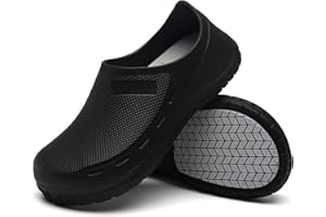 SPONGENT Chef Shoes for Men Non Slip Kitchen Shoes Garden Safety Work Shoes Chef Gardening Clogs Shoes Lightweight Restaurant Shoes Black UK5-10