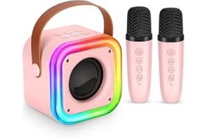 Spinosaurus Mini Karaoke Machine for Kids,Wireless Microphones with Portable Bluetooth Speaker 2 Mic & Colorful Led Light Speaker Singing Birthday Gifts for Girls 4+Year Old (Pink)