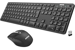 Arteck 2.4G Wireless Keyboard and Mouse Combination Ultra Thin Full Size Keyboard and Ergonomic Mouse for Desktop PC and Laptop with Windows 11/10/8/7 Built-in Battery with USB-C Charging Plug