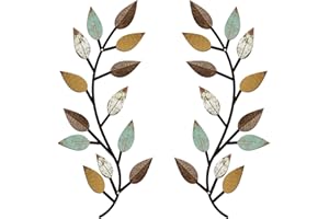 Zhengmy 2 Pieces Metal Wall Decor Vine Tree Leaves Olive Branch Wall Art Wrought Iron Over Bed Living Room Outdoor Decor (Bright Colors)