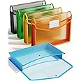 ThinkTex A4 Plastic File Folder, 5 Pcs Document Folder Transparent envelopes with Snap Closure, No Dividers, Large Capacity, Assorted Colors, for School Office Home