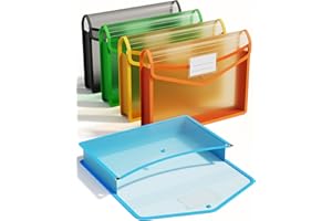 ThinkTex A4 Aktenordner aus Kunststoff, Ohne Trennwand, 6 cm Erweiterungs-Organizer, Etiketten Durchsichtig, Druckknopfverschluss, mehrfarbig, 5-tlg