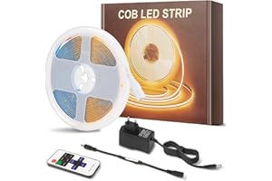 ‎PSTAR PSTAR COB LED Streifen 5m Warmweiß, LED Strip 2700K, 24V, 8mm Breit, 320LEDs/M, mit RF Fernbedienung für Schlafzimmer, TV, Küche, Wohnzimmer, DIY, Lichtband Selbstklebend