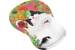 Giecy Mouse Pad with Gel Wrist Rest, Ergonomic Comfortable Computer Wrist Support for Laptop, Pain Relief Mousepad with Non-Slip PU Base for Office & Home (Sleeping Cat)