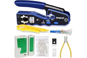 Brileine RJ45 Crimp Tool Pass Through - Ethernet Crimper Cat5 Cat5e CAT6 Crimping Tool Kit, 50PCS CAT5e CAT6 Pass Through Connectors, LAN Network Cable Tester