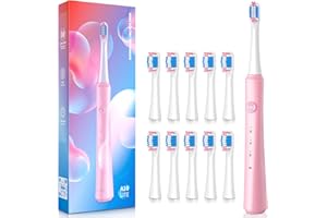 TEETHEORY Sonic Electric Toothbrush for Adults with Holder and 10 Brush Heads, 40000 VPM and 3 Modes, Rechargeable Sonic Toothbrush Fast 2 Hr Charge Last 35 Days Pink