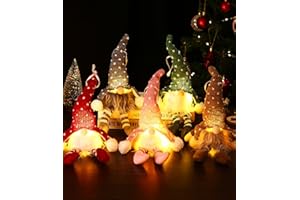FAOKZE 5 piezas de decoración navideña de gnomo, 37 cm, Papá Noel Santa con LED, decoración navideña de gnomo pequeño, enanos navideños de peluche para decoración navideña interior, para niños y familia
