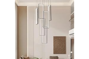 ZenithBeam Treppenhaus Kronleuchter Modern,300Cm Hoch Schwarz Led Pendelleuchte,6 Rechteckige Dimmbar Dekoratives Hängeleuchte FüR Villa Treppe Esszimmer Wohnzimmer,Hohe Decken Pendellampe LüSter