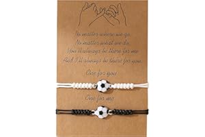 Nadiaen 2 PCS Football Bracelet, Soccer Bracelets for Boys & Girls, Best Friend Bracelet, Football Gifts, Adjustable Black & White