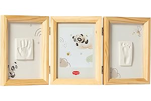 Tiny Love Double Frame Photo, Cadre Personnalisé, Empreinte Main Pied Bebe, Kit Cadre Bebe Argile, Kit Empreinte, Testé Dermatologiquement, Cadeau Naissance, Coffret Tout-en-un, Tiny Creations, Bois