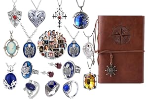 HUUiWAA 68 Set Ersetzen Sie den Vampir D. Daywalking Katherine Saphir Kristall Anhänger Halsketten Ring Ohrringe und 50 Stück Aufkleber Notizbücher Film Schmuck