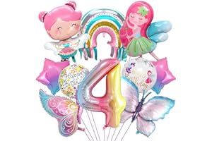 AURASKY Palloncini Farfalla Compleanno 4 Anni, Decorazioni Compleanno 4 Anni, Palloncini Foil Fata Arcobaleno, Addobbi Compleanno Ragazza per Farfalla Tema Feste Decorazioni