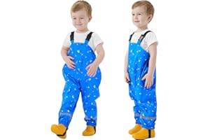 Fewlby Waterproof Trousers Kids, Rain Trousers Boys Girls Waterproof Bib Overalls Toddler Rain Pants Wind and Waterproof Mud Pants Cartoon Rainwear for Outdoor Play