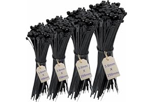ZARB 200Pcs Cable Ties Assortment -Mix Black Zip Ties Set with 4 Sizes (100/150/200/250mm) x 3.6mm Heavy Duty Nylon Cable Ties for Wire Management, Black Cables Ties Heavy Duty Zip Ties