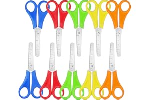 FENGRUI 10 Pcs Kids Scissors,Children Blunt tip Safety Scissors,Children Safety Plastic Handle Handmade Preschool Training Scissor with cm-Scale for Scrapbooking Art DIY Craft Students Teaching Stationery