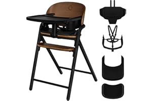 LIONELO Drewniane Krzesełko do Karmienia Celia, Rośnie z Dzieckiem od 6 miesięcy do 90 kg, Regulowany Podnóżek, 5-Punktowe Pasy, Poduszka na Siedzisko, Łatwe Czyszczenie