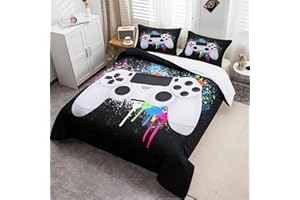 Tbrand Gamepad Bettbezug Set Jungen Jungs Gamer Bettwäsche Set 135x200cm Weißes Videospiel Gamepad Betten Set Für Jugendliche Kinder Schlafzimmer Dekor Bunte Krawattenfarbe Modern Game Controller