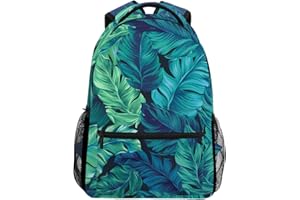 FENDER Sac à dos étanche vert turquoise feuilles de palmier tropicales sac à dos d'école sac à dos gym sac à dos art design peinture à l'huile jungle sac de voyage extérieur pour enfants garçons filles
