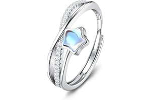 KRFY Bagues en Argent 925 pour Femmes Bagues Ouvertes en Zircon Cubique Ajustable CZ Pierre de Lune Opale Feuille Étoile pour Mère Petite Amie Filles Bijoux