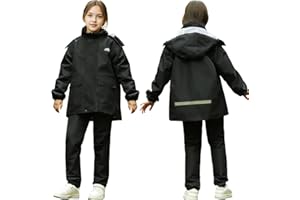 Domueay Fille Garçon Imperméable et Réfléchissante, Unisexe Léger Enfants Manteau Veste de Pluie et Pantalon Combinaison, Sport Extérieur Randonnée Vêtements de Pluie Ensemble pour 8-14 Ans