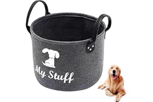 TUBAWD Dog Toy Storage, Dog Toy Box Storage, Toy Box for Dogs for Organizing Pet Toys Blankets Leashes Food - Dark Grey Felt