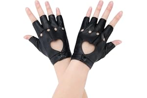 GREOER Fingerless Faux Leather Gloves Breathable Short Fingerless Hert Hollow Out Gloves for Halloween Cosplay Dress Up Party