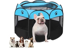 ALLESHELFER Welpenauslauf, Welpenlaufstall, Laufstall Hund, Katzengehege, Hundelaufstall für Wohnung, Welpenauslauf Indoor, Laufstall Katze, Hasengehege, Kaninchengehege, (Blau+Schwarz, 74x74x43cm, 6)