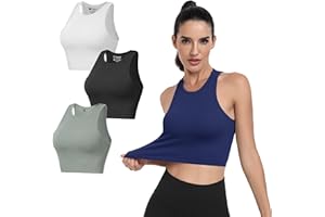 Yaavii Women's Basic Crop Tops - Seamless Ribbed Sport Tank Tops Racerback Sleeveless Top Summer Causal Yoga Gym Shirts