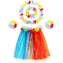 Abeillo 5er Hawaii Hula Rock Set - Hawaiianischer Grasrock Mit Blumen Accessoires Für Mädchen
