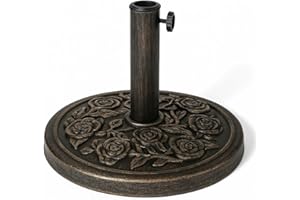 KEPLIN 9kg Cast Iron Effect Parasol Base with Floral Pattern – Heavy Duty Metal Garden Patio Furniture Stand for Umbrella, Canopy, Gazebo, Awning etc. – Diameter 45mm (9kg, Bronze)