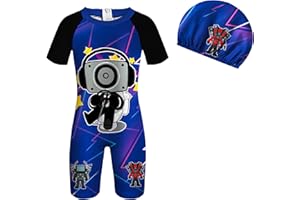 Brigcalki Skibidi Swimming Costume One Piece with Cap Boys Swimuit Kids Swimming Trunks Pool Beach Bathing for 2-9 Years