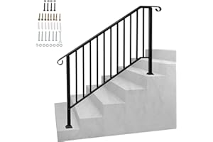 LYSTRO Outdoor Handrail Fits 4 to 5 Steps, Matte Black Stair Rail Wrought Iron Handrail with Installation Kit, Hand Rails for Outdoor Steps, Handrail Banister Exterior Stair Railing Transitional Rail
