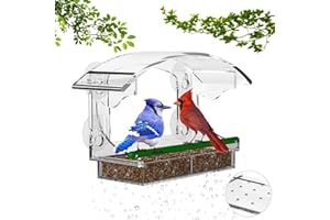 TUIBEIDAMAI Vogelfutterhaus Fenster Saugnäpfe,Vogelfutterspender Fenster 25x18x10cm,Vogelhaus Fensterbrett mit Abnehmbar Futterspender,Transparente Fenster Vogelfutter,Durchsichtiges Vogelhaus Fenster,Futterhaus