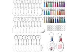 Hongyans 120 Pièces Porte-clés Acrylique Transparent Disque Acrylique Rond Coeur Hexagone avec Anneaux Porte Clé Gland Pendentifs Anneau de Saut pour DIY Artisanat Cadeaux