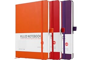 HIJYOO Notebook A5, 3 Pack Journal A5 Notebook 200 Pages 80 GSM Journal Notebook Hardback Notepad with Lined Pages, Pen Loop and Expandable Paper Pocket, Journal Notepad Note Book (Red, Purple, Orange))